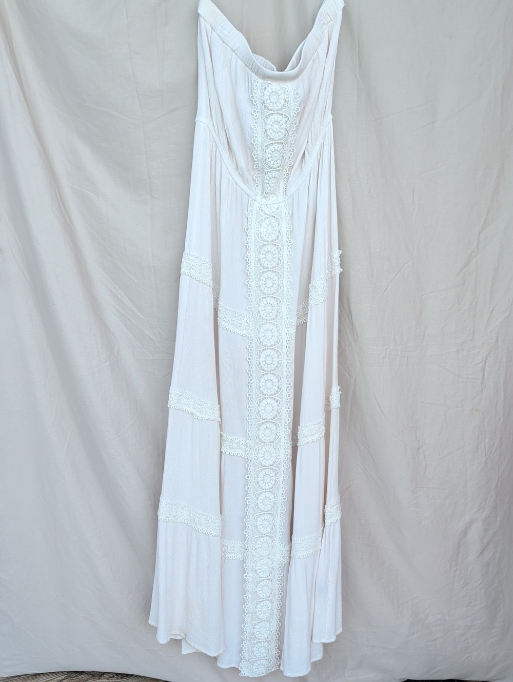 Justify White Crochet-Panel Gauze Maxi Dress Boho Vacation Resort Weekend